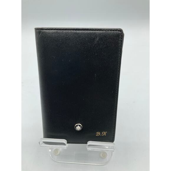 Mont Blanc Leather Business Card Holder, about 3" x 4.25"- Black